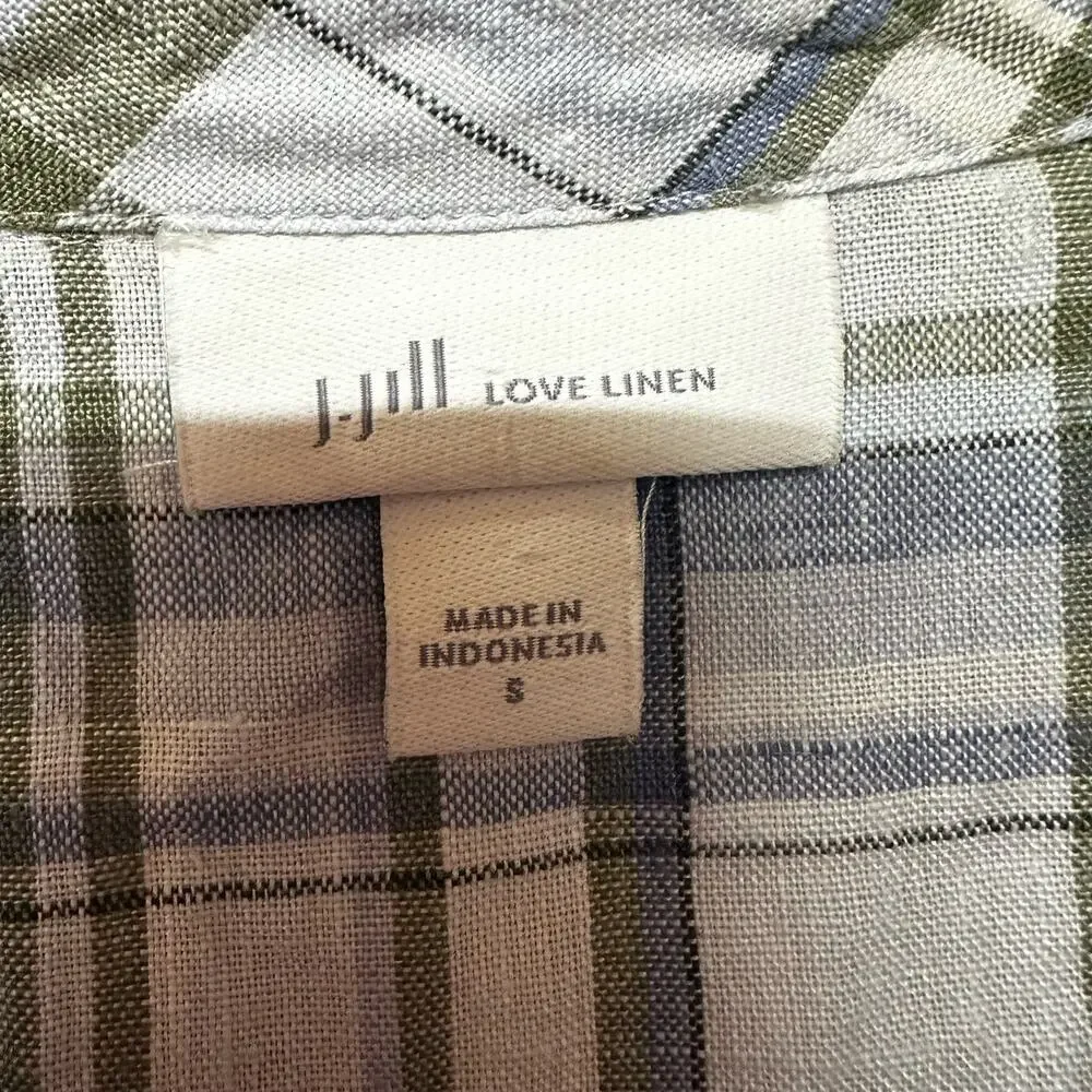 J. Jill Plaid 100% Linen Popover Button Up Tunic Top  Mother of Pearl Size S - Picture 2 of 8